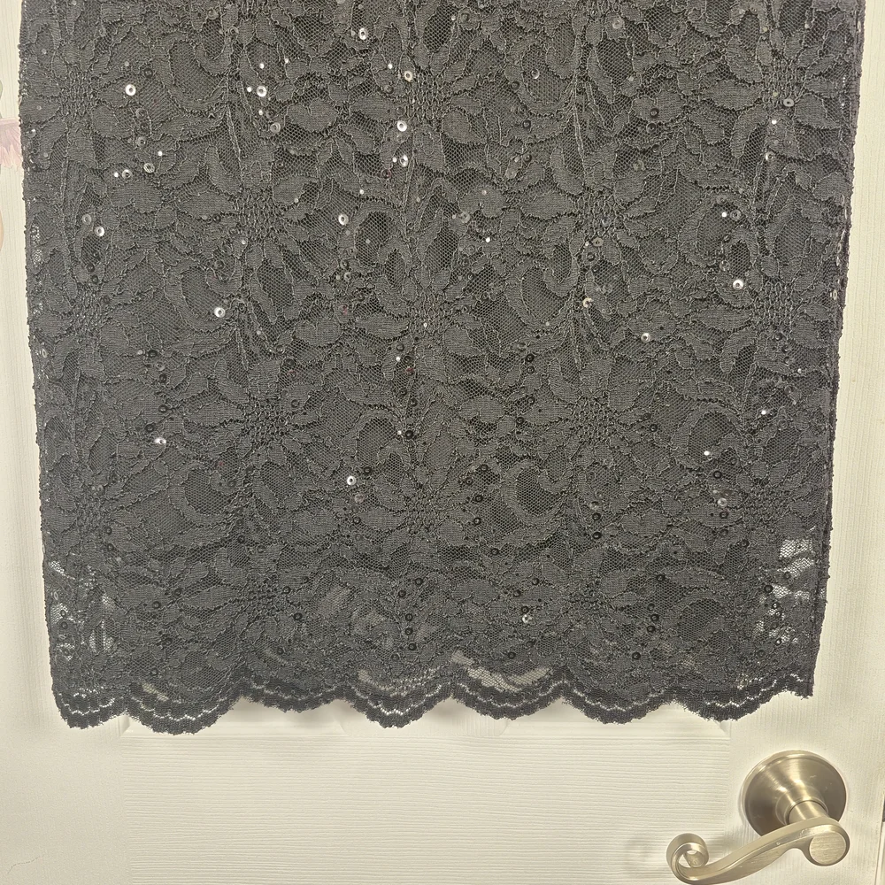 MARINA Black Sequin Lace Long Sleeve Mini Dress Size 12 Cocktail Evening LBD - Picture 4 of 9